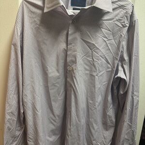 David Donahue Men's Checkered Light Blue Shirt size 18/ NWOT A54